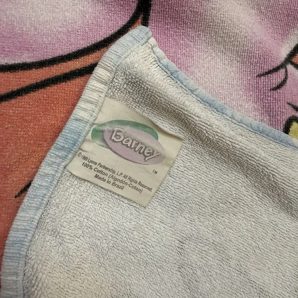 Vintage Barney & Friends Purple Dinosaur Beach Towel 1999 The Lyons Group Cotton